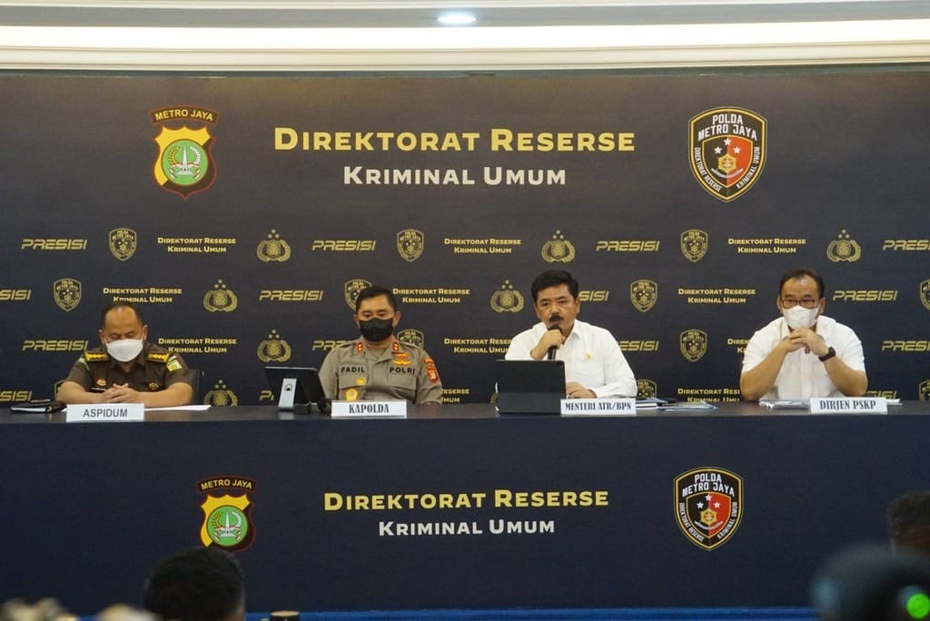 Penetapan 30 Tersangka Kasus Mafia Tanah Oleh Polda Metro Jaya dihadiri oleh Menteri ATR/BPN