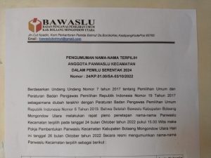 Panwaslu Kecamatan Resmi Diumumkan Bawaslu Bolmut, ini Nama-namanya