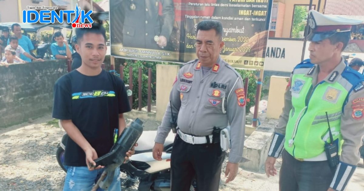 Kasatlantas Polres Bolmut Beserta Anggota Saat Melakukan Razia Kenalpot Bising