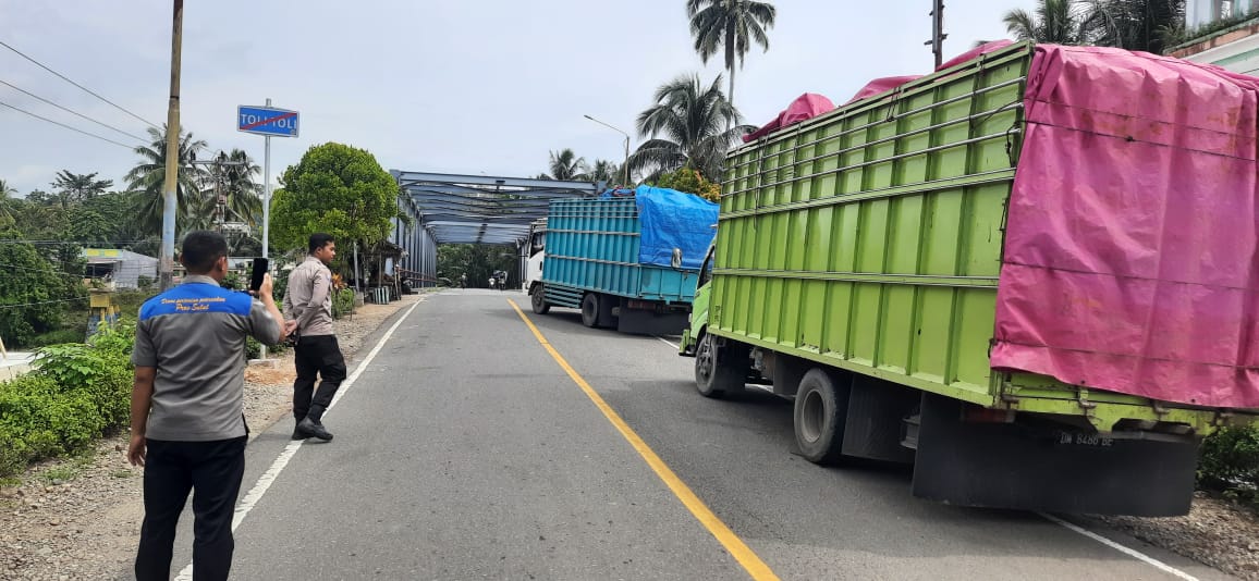 2 Truck yang bermuatan ternak babi dikembalikan oleh Personil Polsek Pinogaluman 