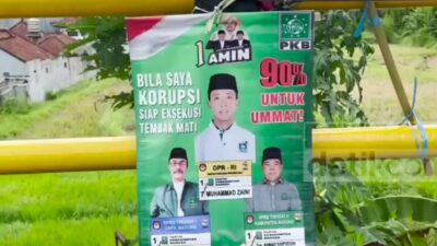 Baliho Caleg DPR RI Muhammad Zaini Menuliskan Janji jika Korupsi Siap di Eksekusi Tembak Mati