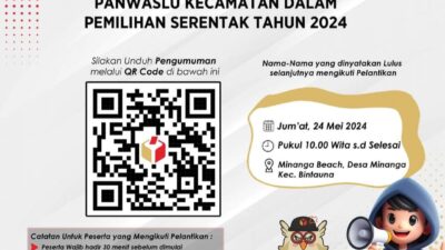 Bawaslu Bolmut Umumkan Hasil Seleksi Panwaslu Kecamatan pada Pilkada Serentak Tahun 2024