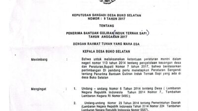 Screenshot Keputusan Sangadi Terkait Penerima Bantuan Gulir Indukan Sapi Desa Buko Selatan